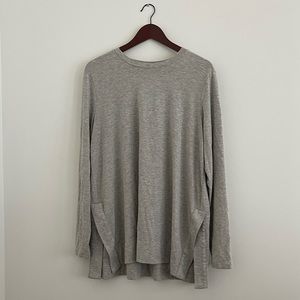 Daily Ritual Long-Sleeve, Split-Hem Tunic, XL, Light Heather Gray